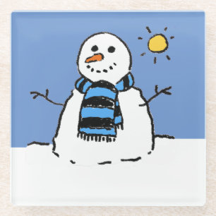 Snowman in Sunshine Glass Coaster