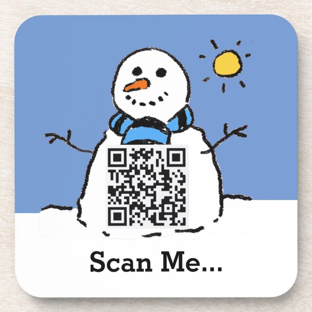 Snowman in Sunshine with QR Code Coaster (Front)