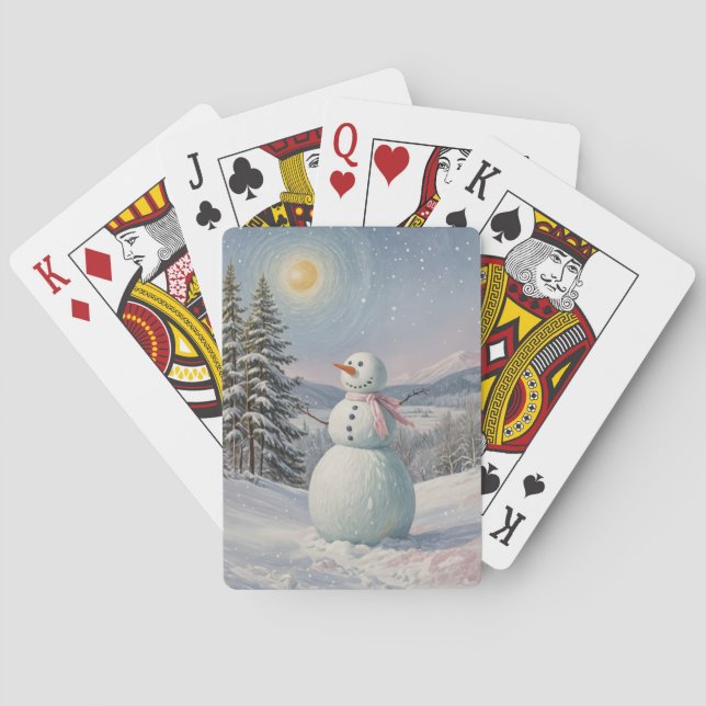 Snowman in the Alpine Glow Playing Cards (Back)