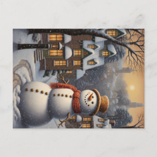 Snowman in the City Vintage Style Art Postcard