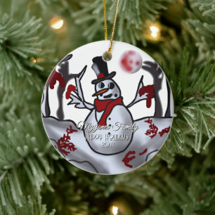 Snowman in the Creepy Holiday Forest Ceramic Ornament