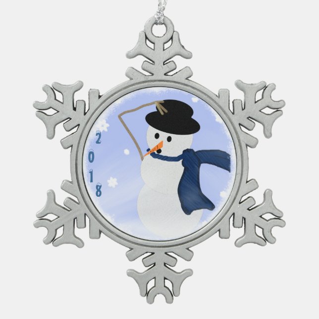 Snowman in the Wind Snowflake Ornament (Front)