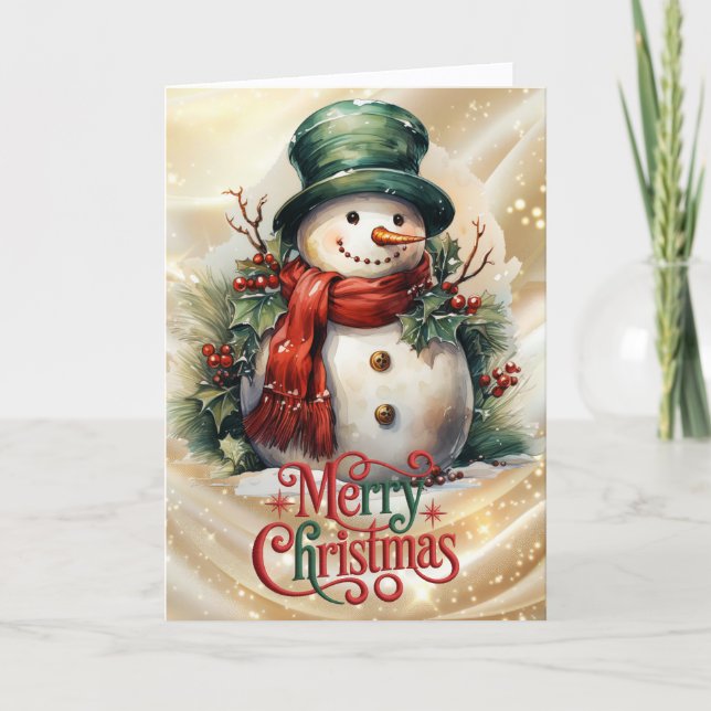 Snowman in Top Hat Christmas Holiday Card (Front)