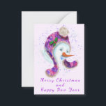 Snowman In Winter Hat Christmas Card<br><div class="desc">Christmas Cards with Happy Snowman In Purple Pink Beanie Winter Hat Fun Christmas Painting Collection Christmas Card - Customisable - or Choose / Add Your Unique Text / Name / Colour / Size - Make Your Special Card Gift - Resize and move or remove / add elements - image /...</div>