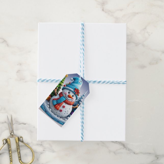 Snowman in Winter Landscape Gift Tags (With Twine)