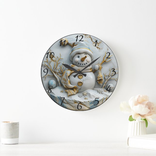 Snowman in Winter Wonderland Large Clock (Home)