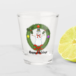 Snowman in Wreath Shot Glass