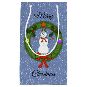 Snowman in Wreath with Snow Christmas Gift Bag