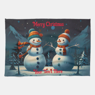 Snowman joyful Christmas Tea Towel