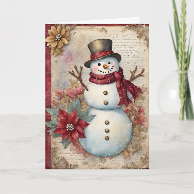 Snowman Junk Journal Page Christmas Card (Front)