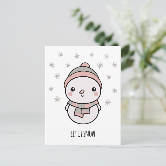 Snowman kawaii let it snow postcard (Standing Front)