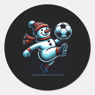 Snowman Kicking A Soccer Byll Classic Round Sticker