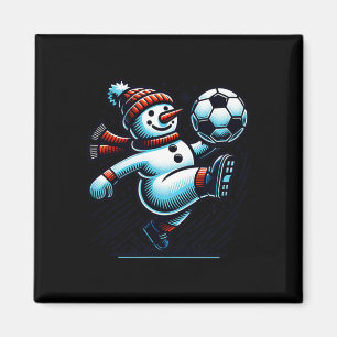Snowman Kicking A Soccer Byll Magnet