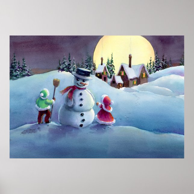 SNOWMAN & KIDS by SHARON SHARPE Poster (Front)