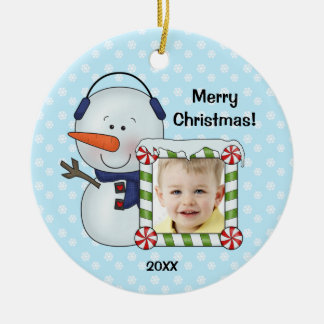 Snowman Kids Christmas Photo Personalised Ceramic Ornament