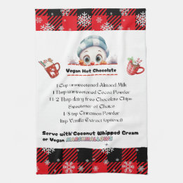 Snowman Kitchen Towel, Vegan Hot Chocolate Recipe Tea Towel