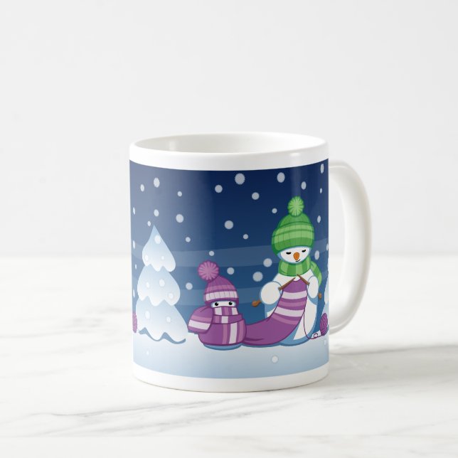 Snowman Knitting Christmas Scarf Coffee Mug (Front Right)