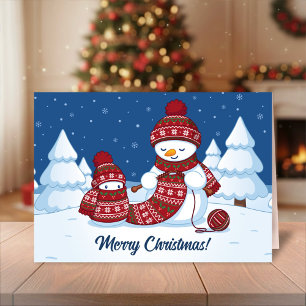 Snowman Knitting Christmas Scarf Holiday Card