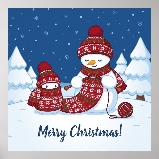 Snowman Knitting Christmas Scarf Poster (Front)