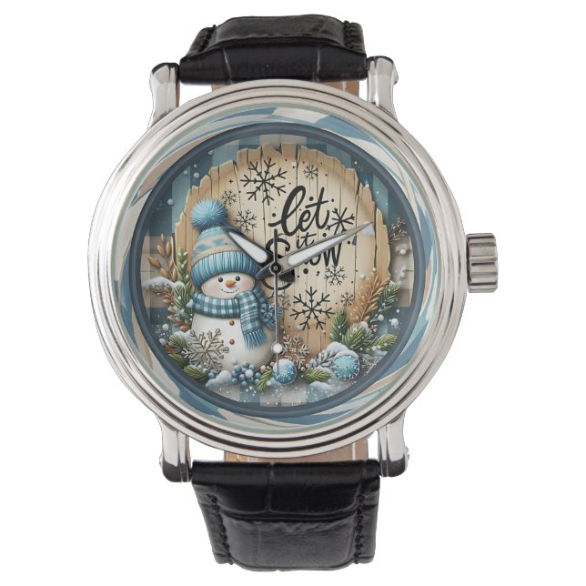 Snowman Let It Snow Blue Watch (Front)