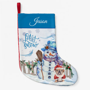 Snowman   Let it Snow Personalised Small Christmas Stocking