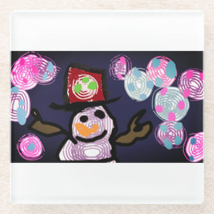 Snowman lovey glass coaster