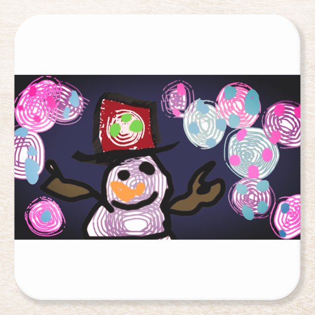 Snowman lovey square paper coaster (Front)