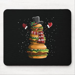 Snowman Made Of Burgers Cheeseburger Fast Food Chr Mouse Pad