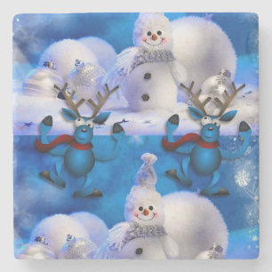 Snowman Marble Stone Coaster Christmas
