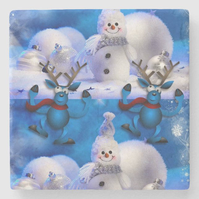 Snowman Marble Stone Coaster Christmas (Front)