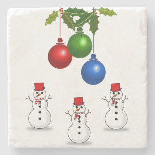 Snowman Marble Stone Coaster Christmas