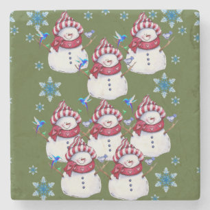 Snowman Marble Stone Coaster Christmas