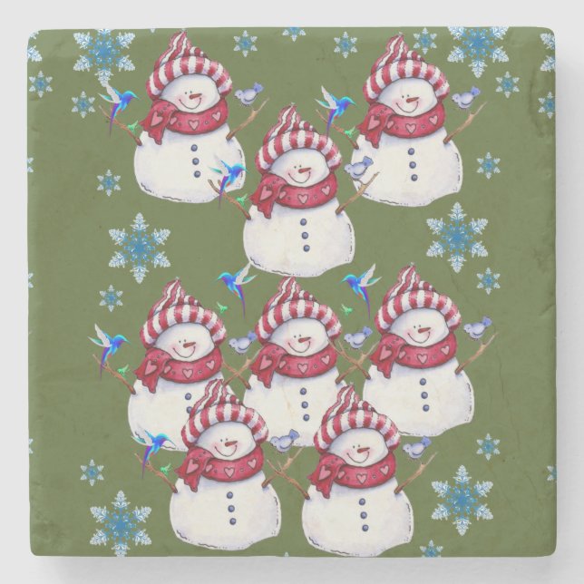 Snowman Marble Stone Coaster Christmas (Front)