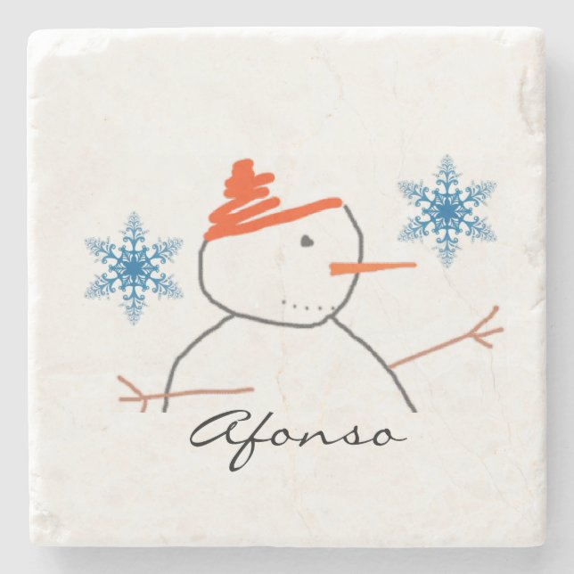 Snowman Marble Stone Coaster Christmas (Front)