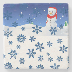 Snowman Marble Stone Coaster Christmas