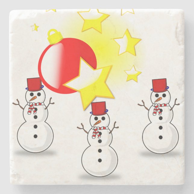 Snowman Marble Stone Coaster Christmas (Front)