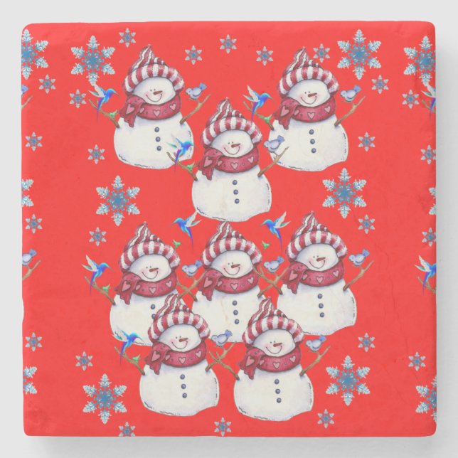 Snowman Marble Stone Coaster Christmas (Front)