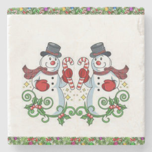 Snowman Marble Stone Coaster Christmas