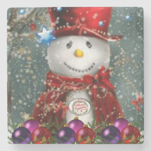 Snowman Marble Stone Coaster Christmas