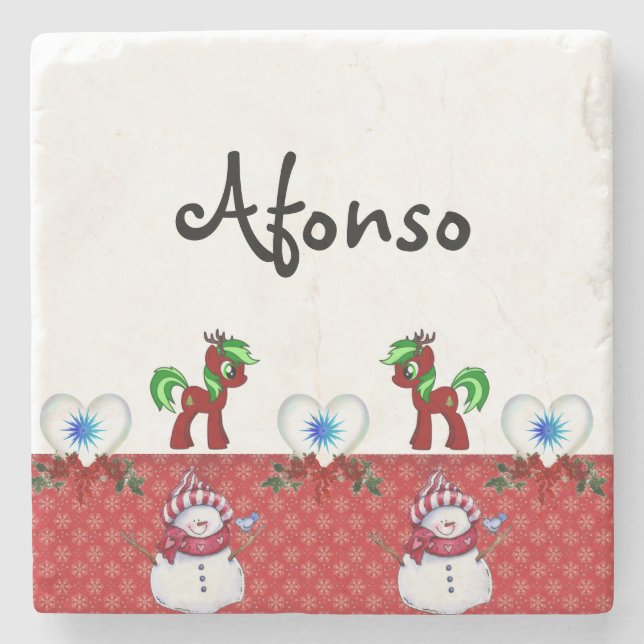 Snowman Marble Stone Coaster Christmas (Front)