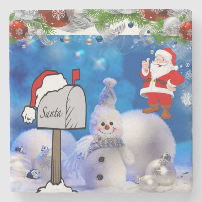 Snowman Marble Stone Coaster Christmas (Front)