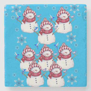 Snowman Marble Stone Coaster Christmas