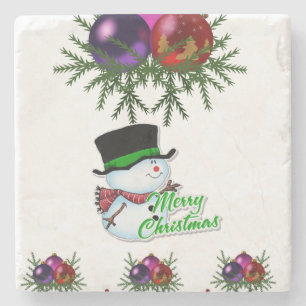 Snowman Marble Stone Coaster Christmas