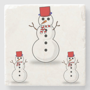 Snowman Marble Stone Coaster Christmas