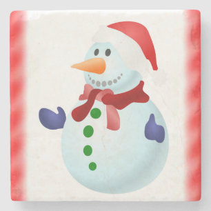 Snowman Marble Stone Coaster Christmas