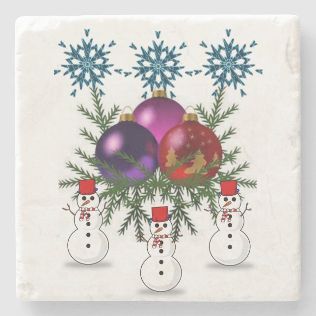 Snowman Marble Stone Coaster Christmas (Front)