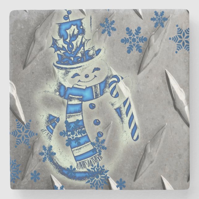 Snowman Marble Stone Coaster Christmas (Front)
