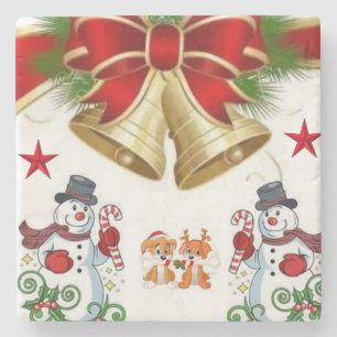 Snowman Marble Stone Coaster Christmas