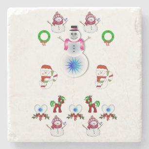 Snowman Marble Stone Coaster Christmas