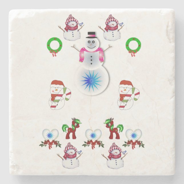 Snowman Marble Stone Coaster Christmas (Front)
